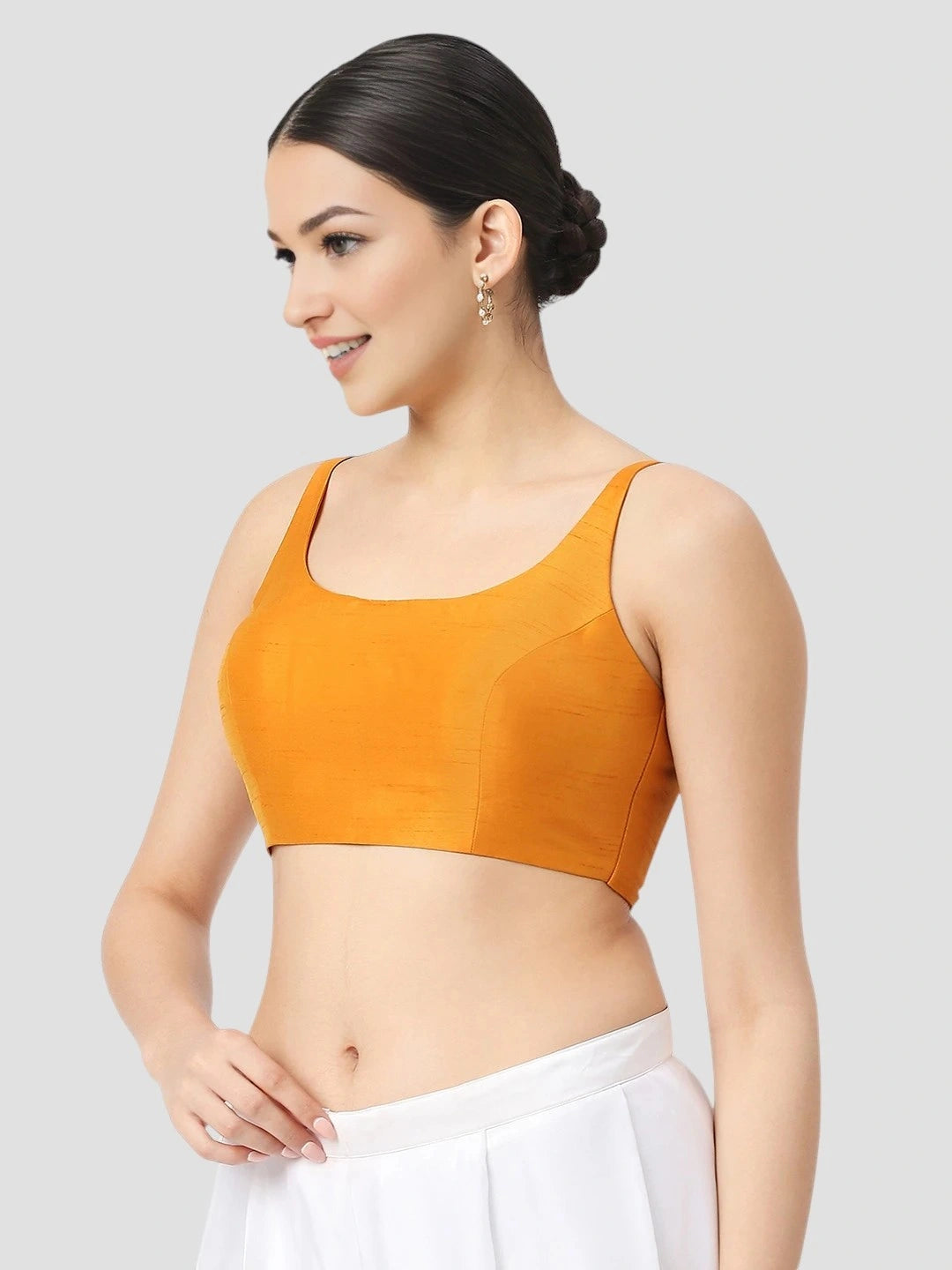 Mustard Silk V-Neck Blouse