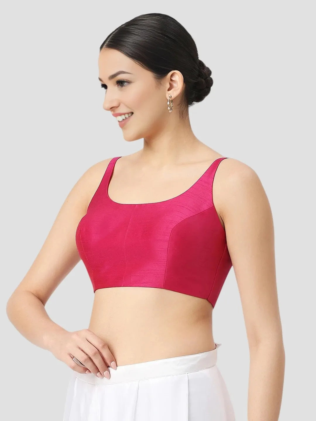 Rani Pink Silk V-Neck Blouse