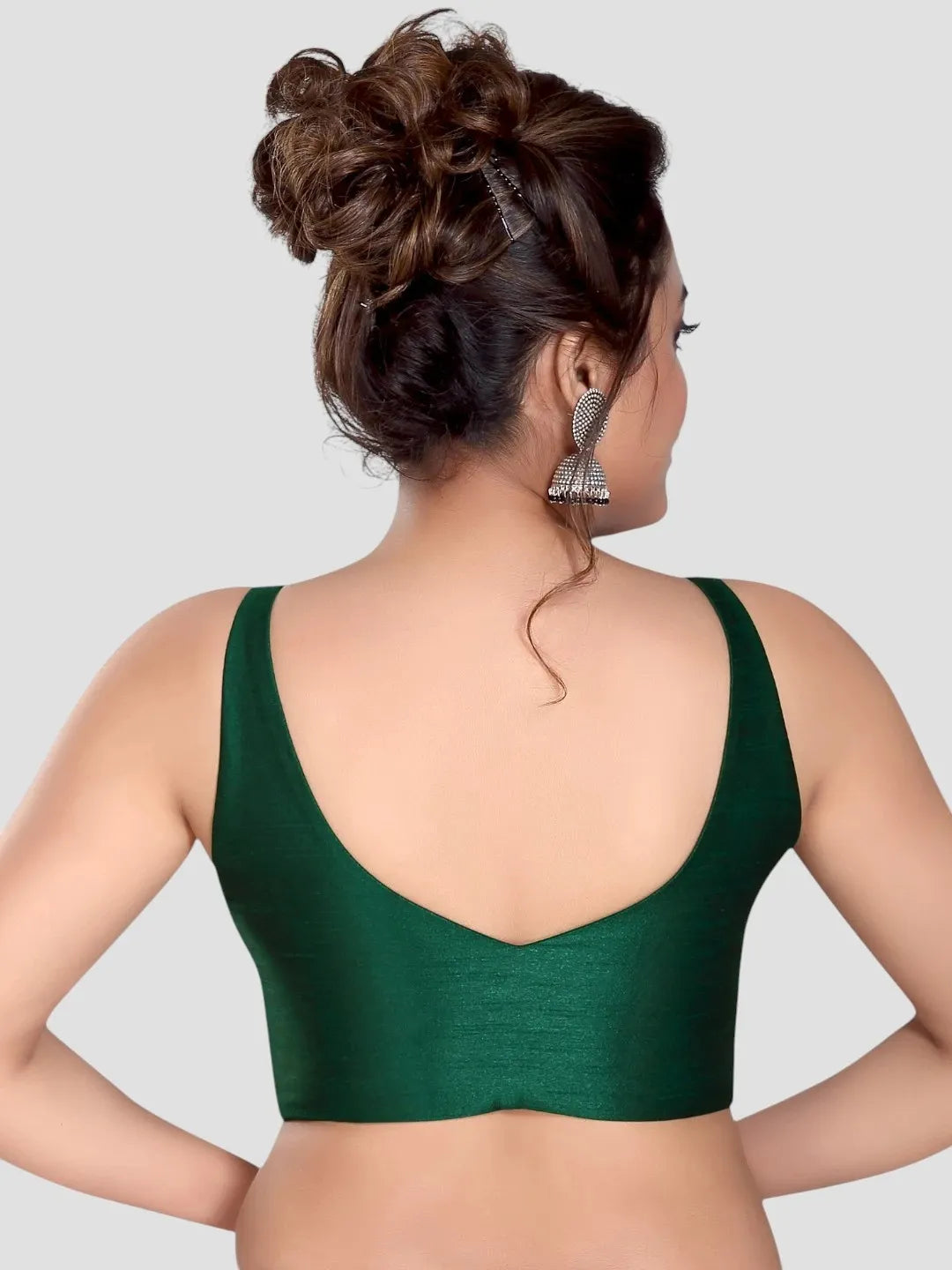 Dark Green Silk V-Neck Blouse