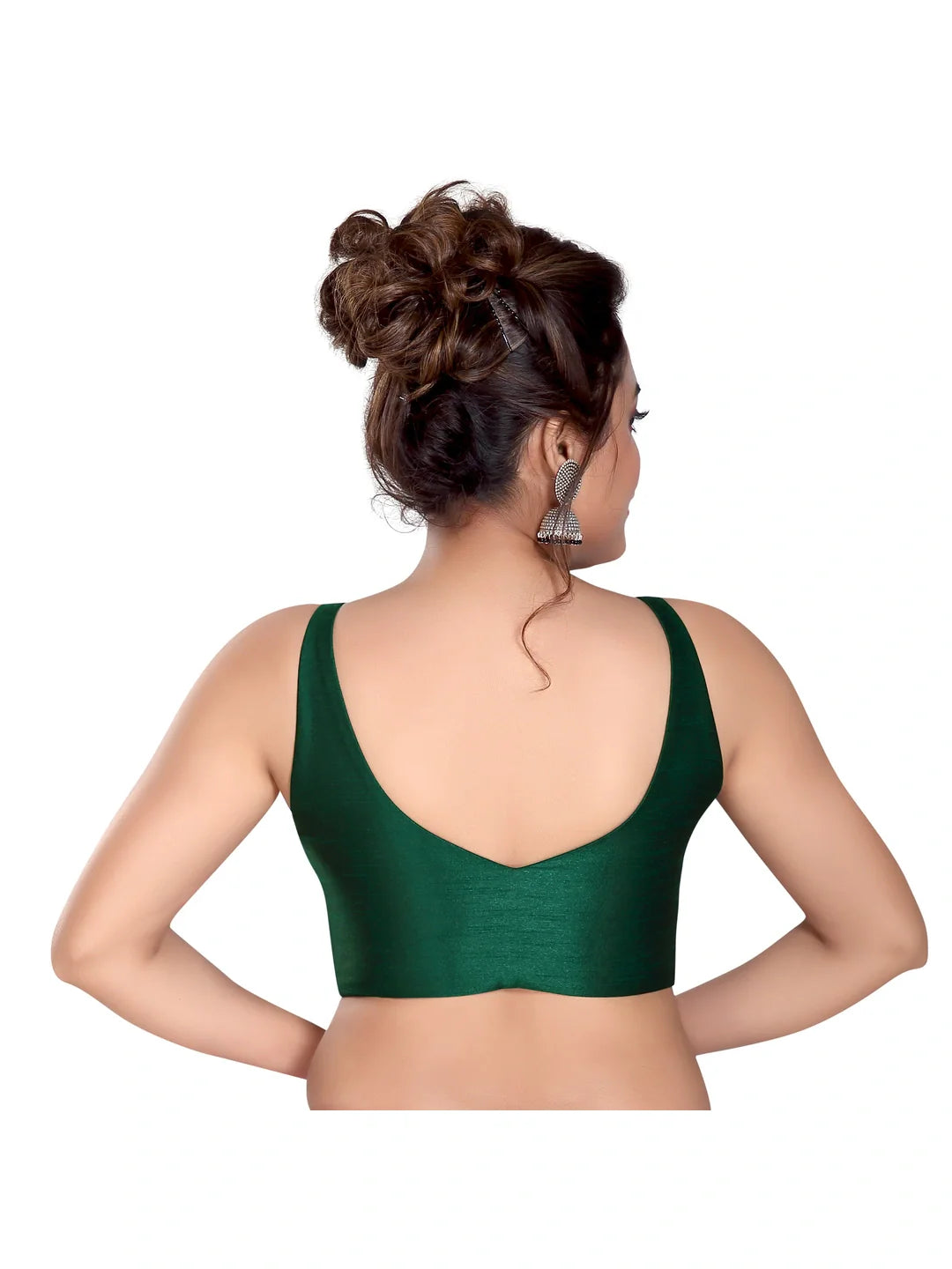 Dark Green Silk V-Neck Blouse