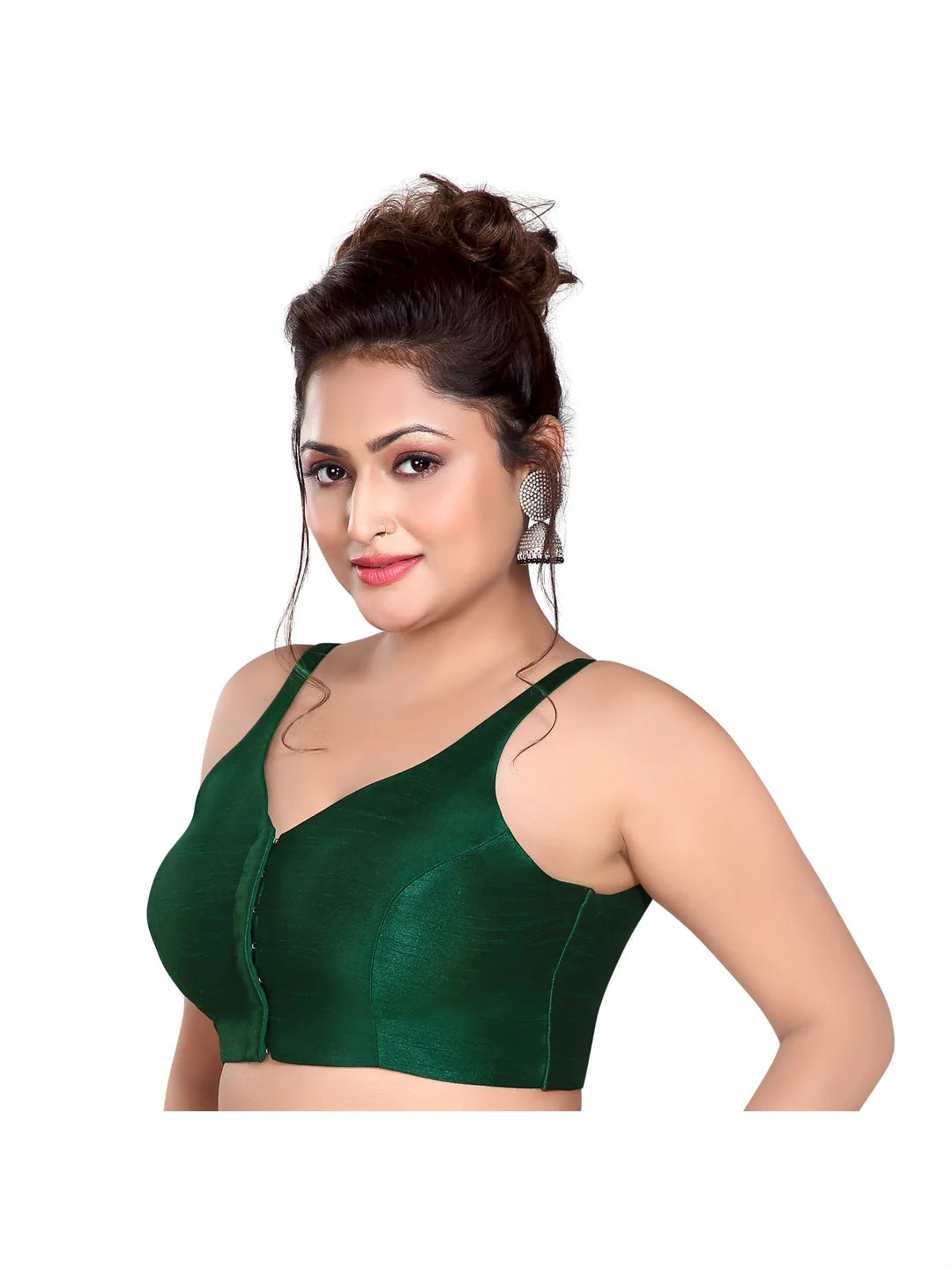 Dark Green Silk V-Neck Blouse