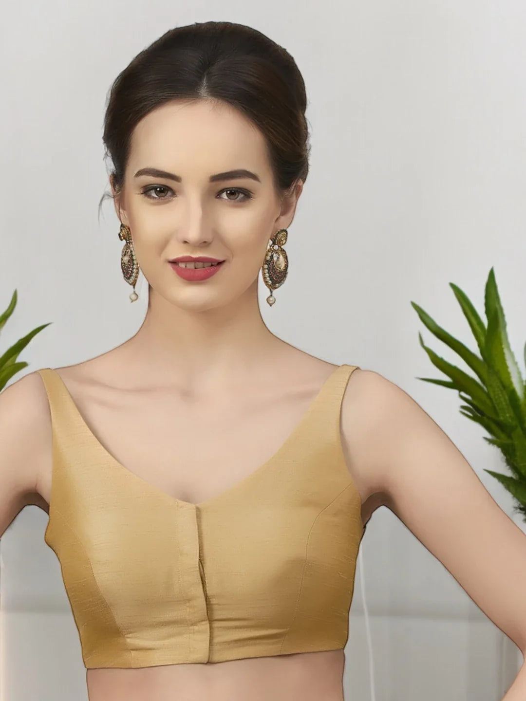 Golden Silk V-Neck Blouse