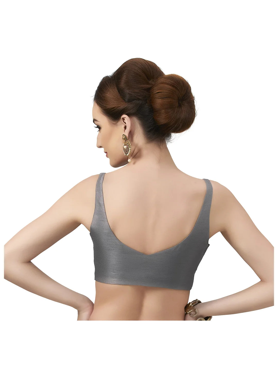 Grey Silk V-Neck Blouse