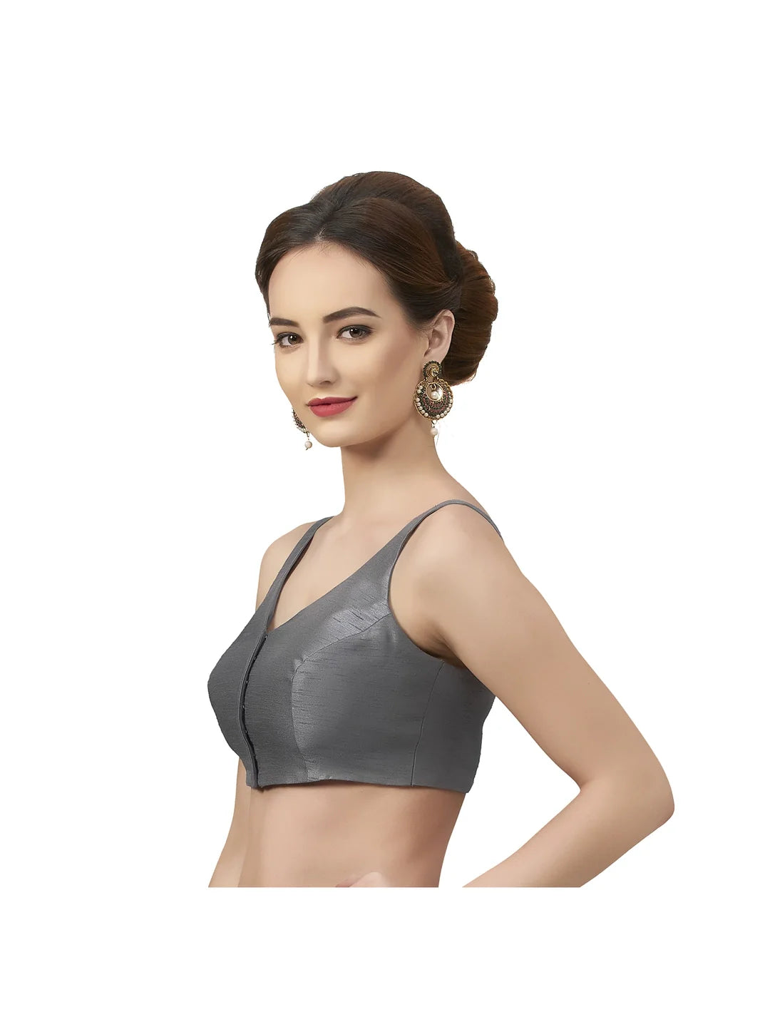 Grey Silk V-Neck Blouse