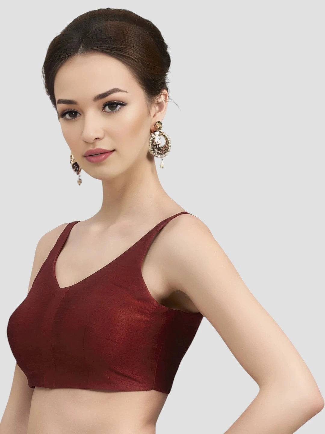 Maroon Silk V-Neck Blouse