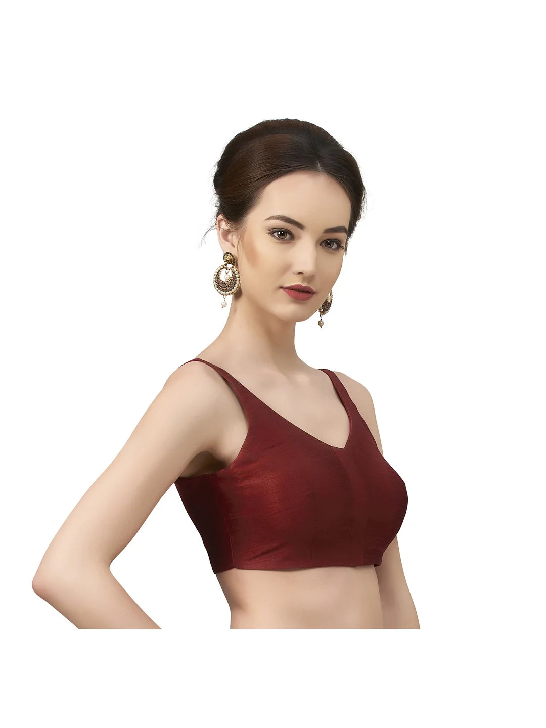 Maroon Silk V-Neck Blouse