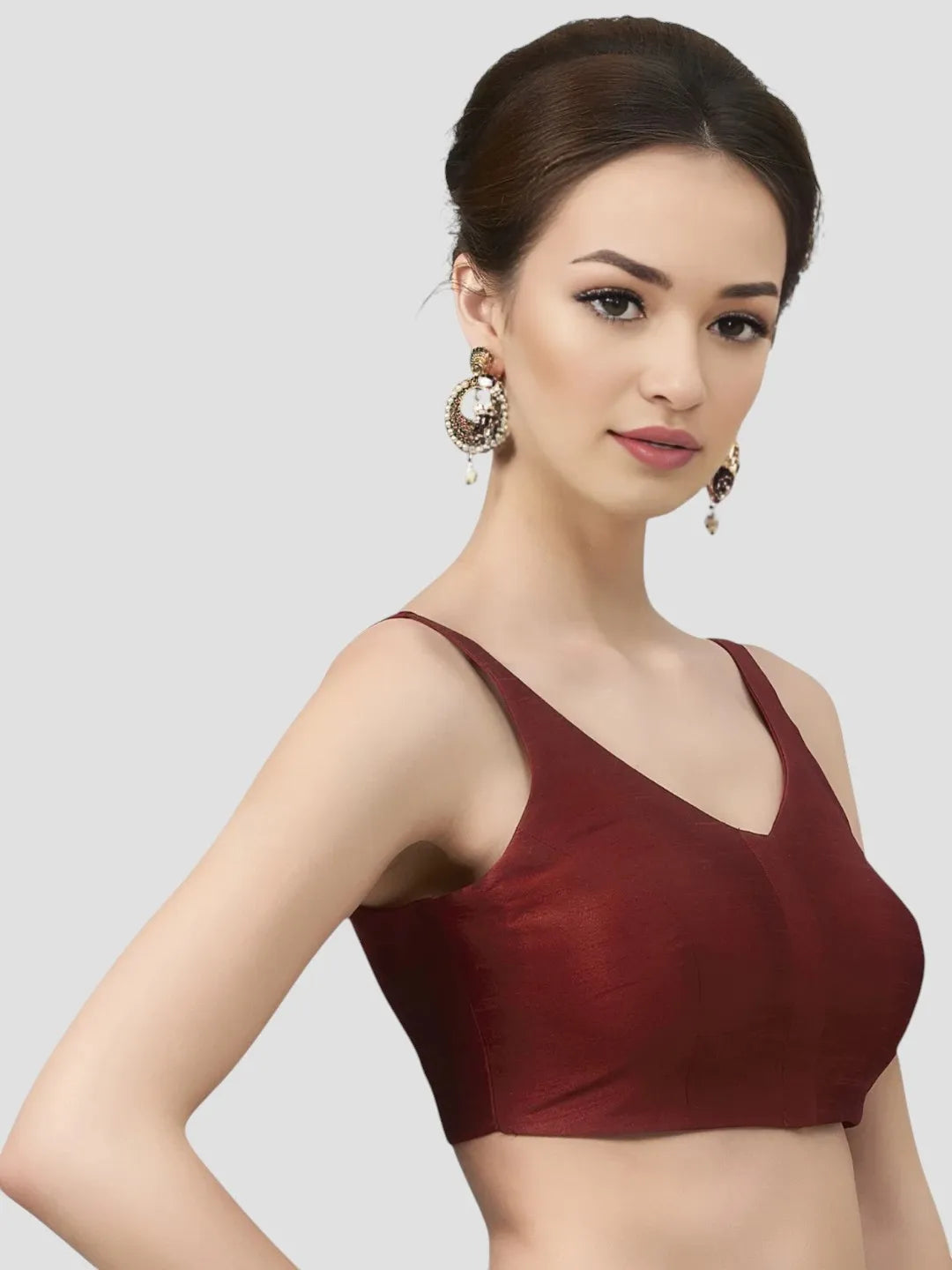 Maroon Silk V-Neck Blouse