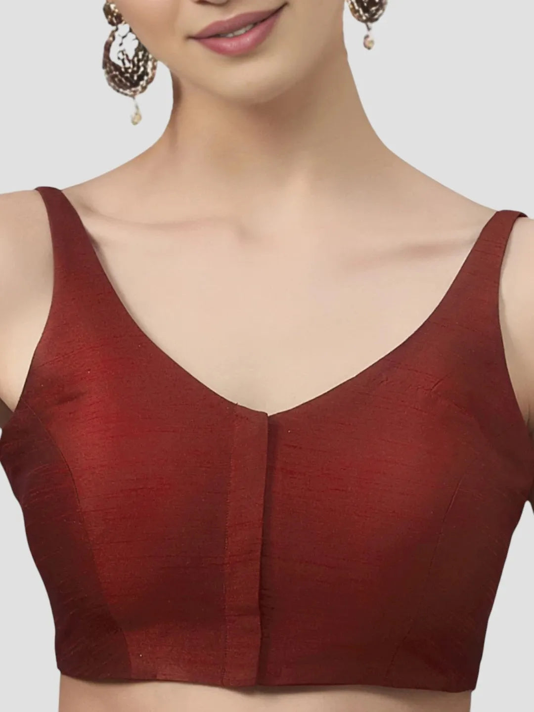 Maroon Silk V-Neck Blouse