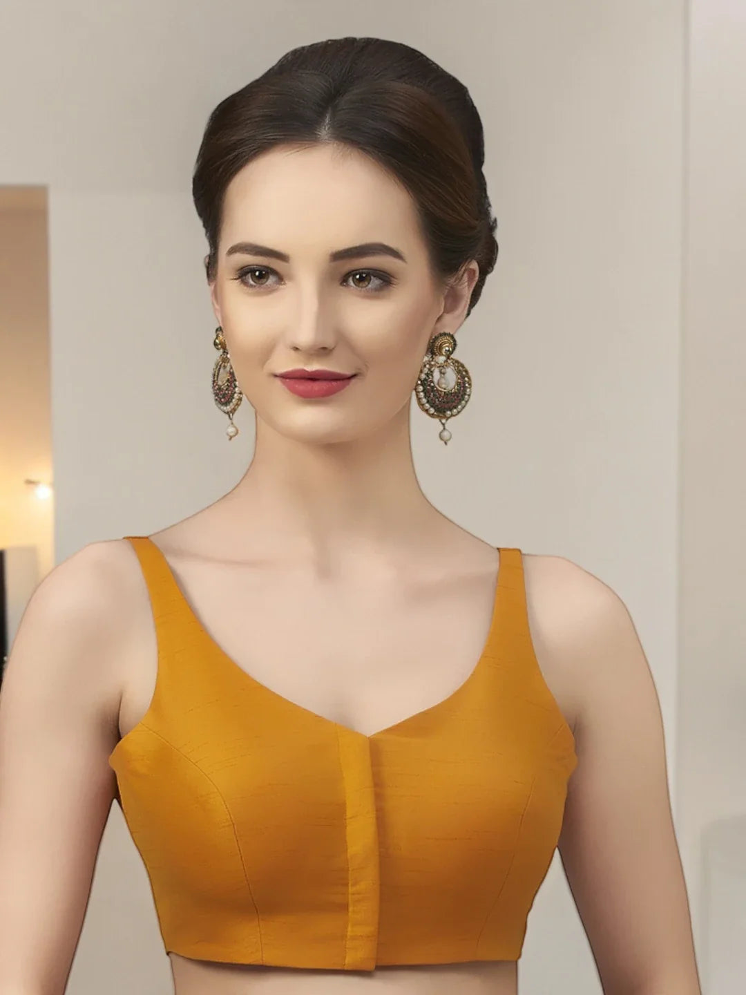 Mustard Silk V-Neck Blouse