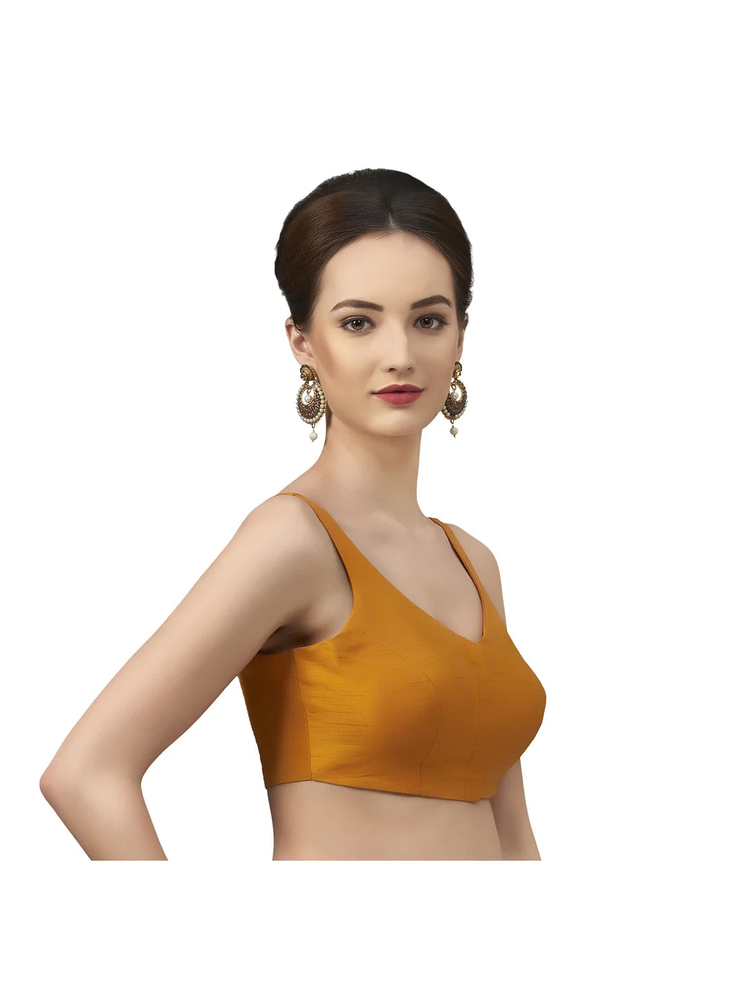 Mustard Silk V-Neck Blouse