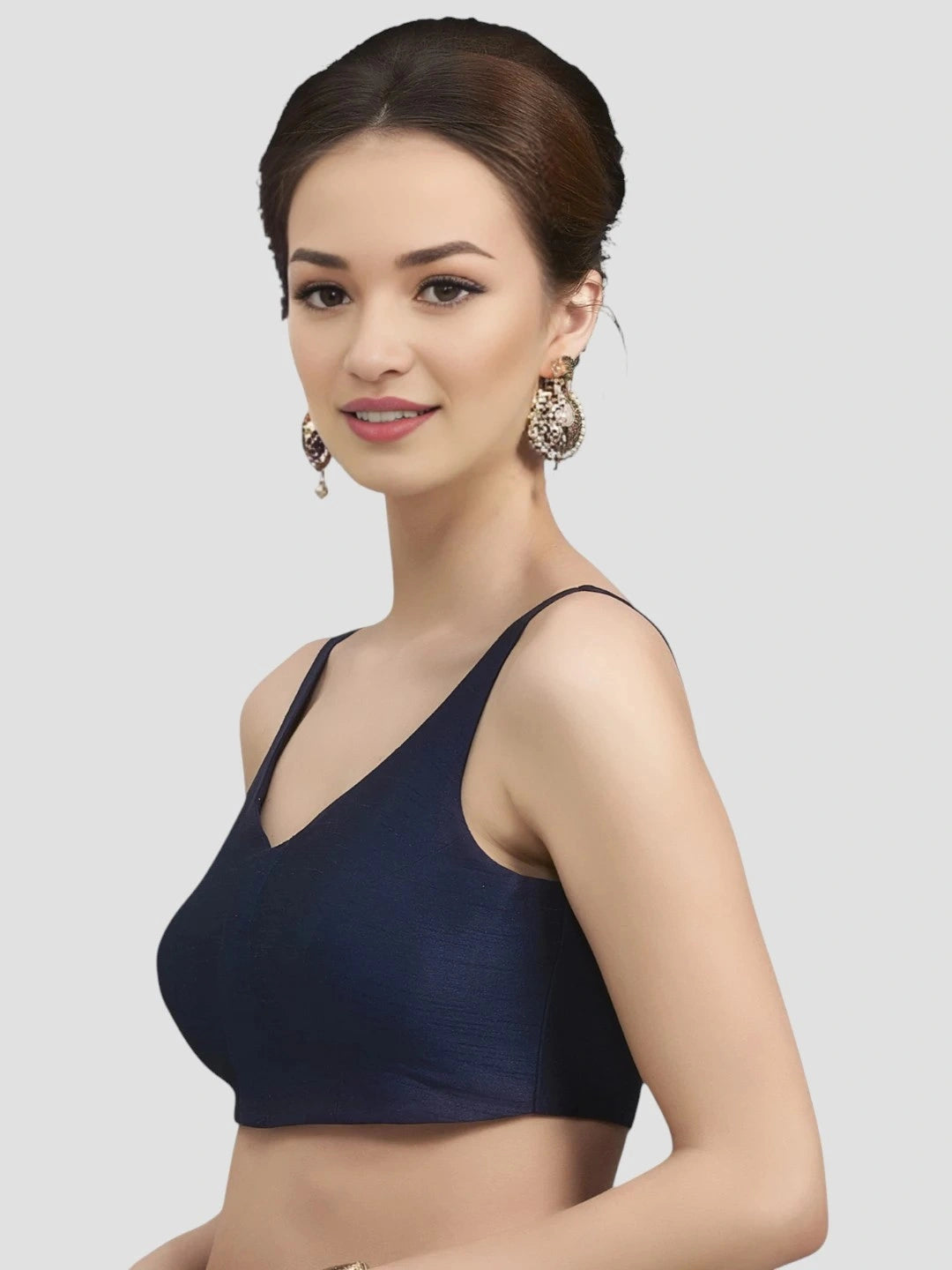 Navy Blue Silk V-Neck Blouse