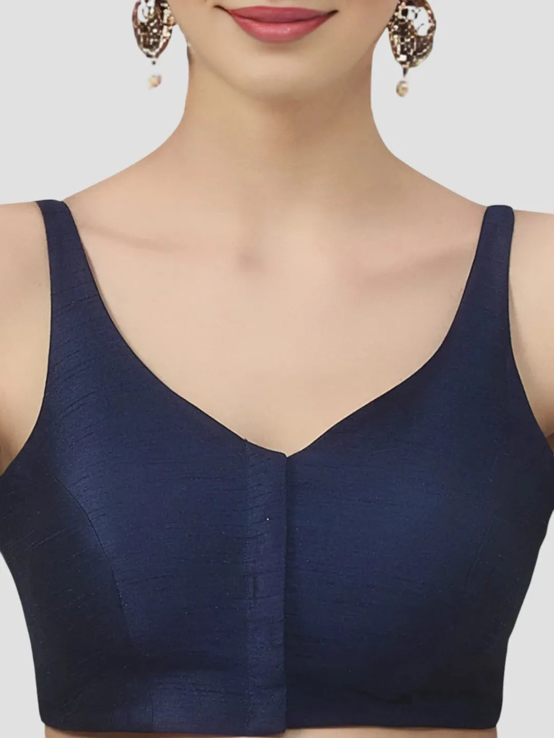Navy Blue Silk V-Neck Blouse