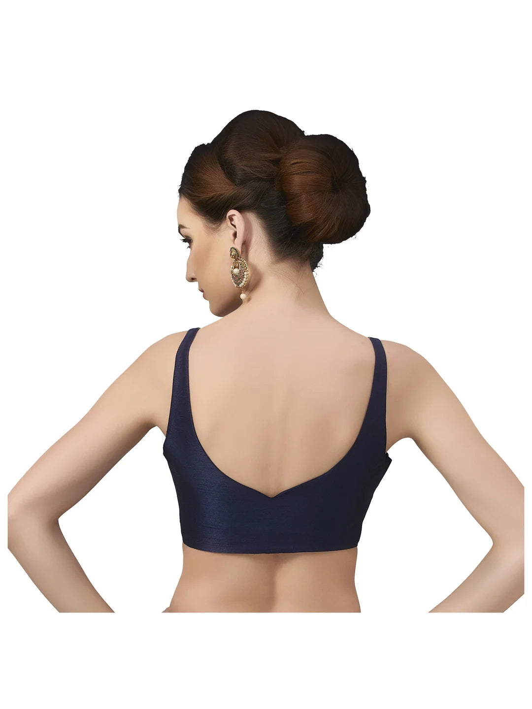 Navy Blue Silk V-Neck Blouse