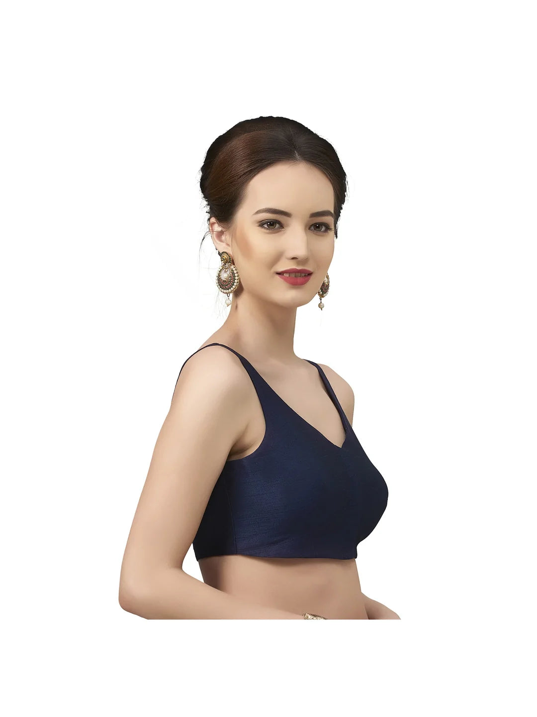 Navy Blue Silk V-Neck Blouse