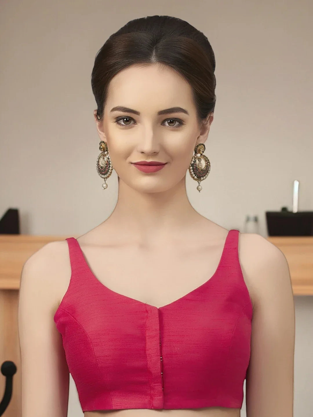 Rani Pink Silk V-Neck Blouse