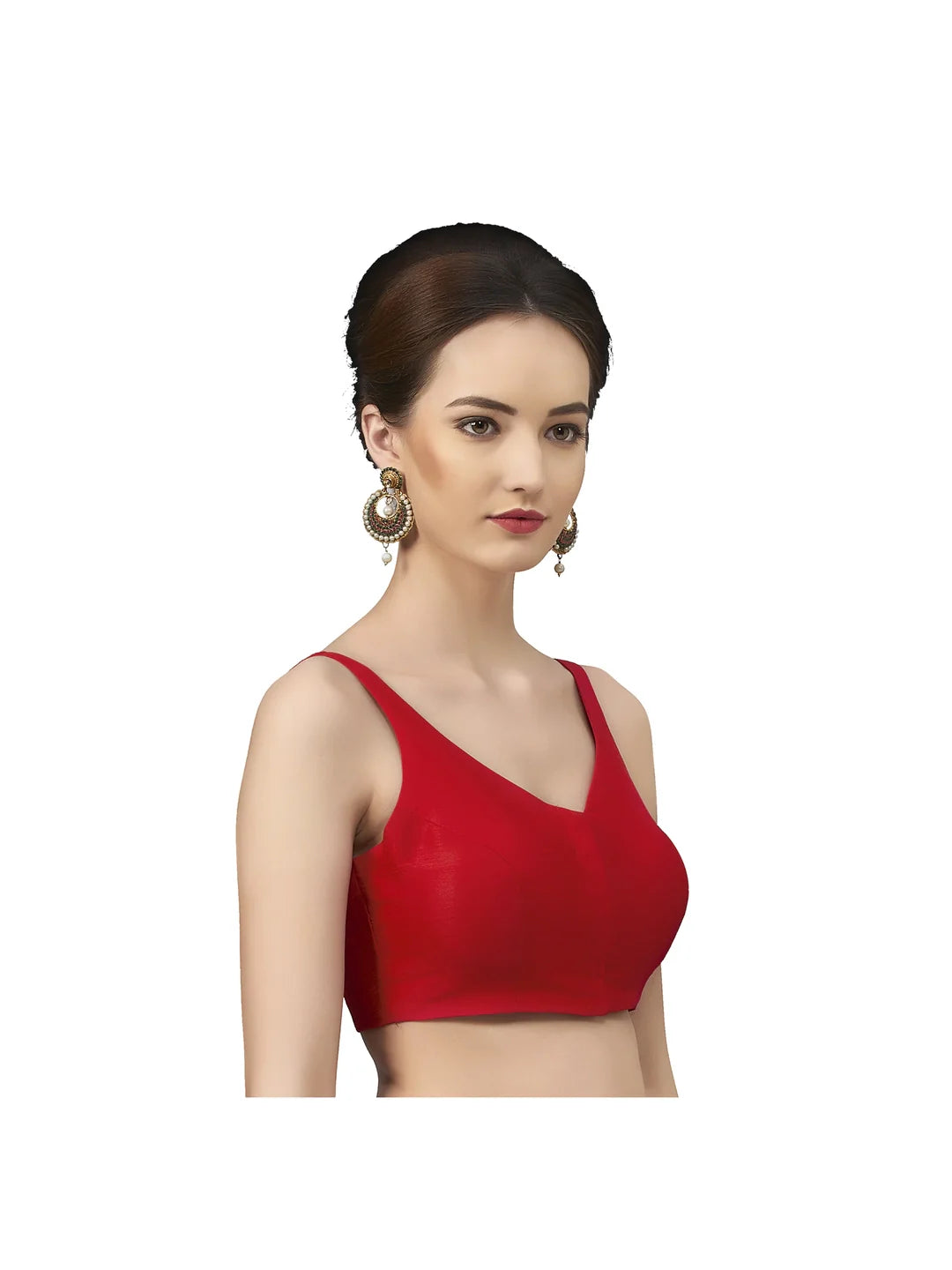 Red Silk V-Neck Blouse