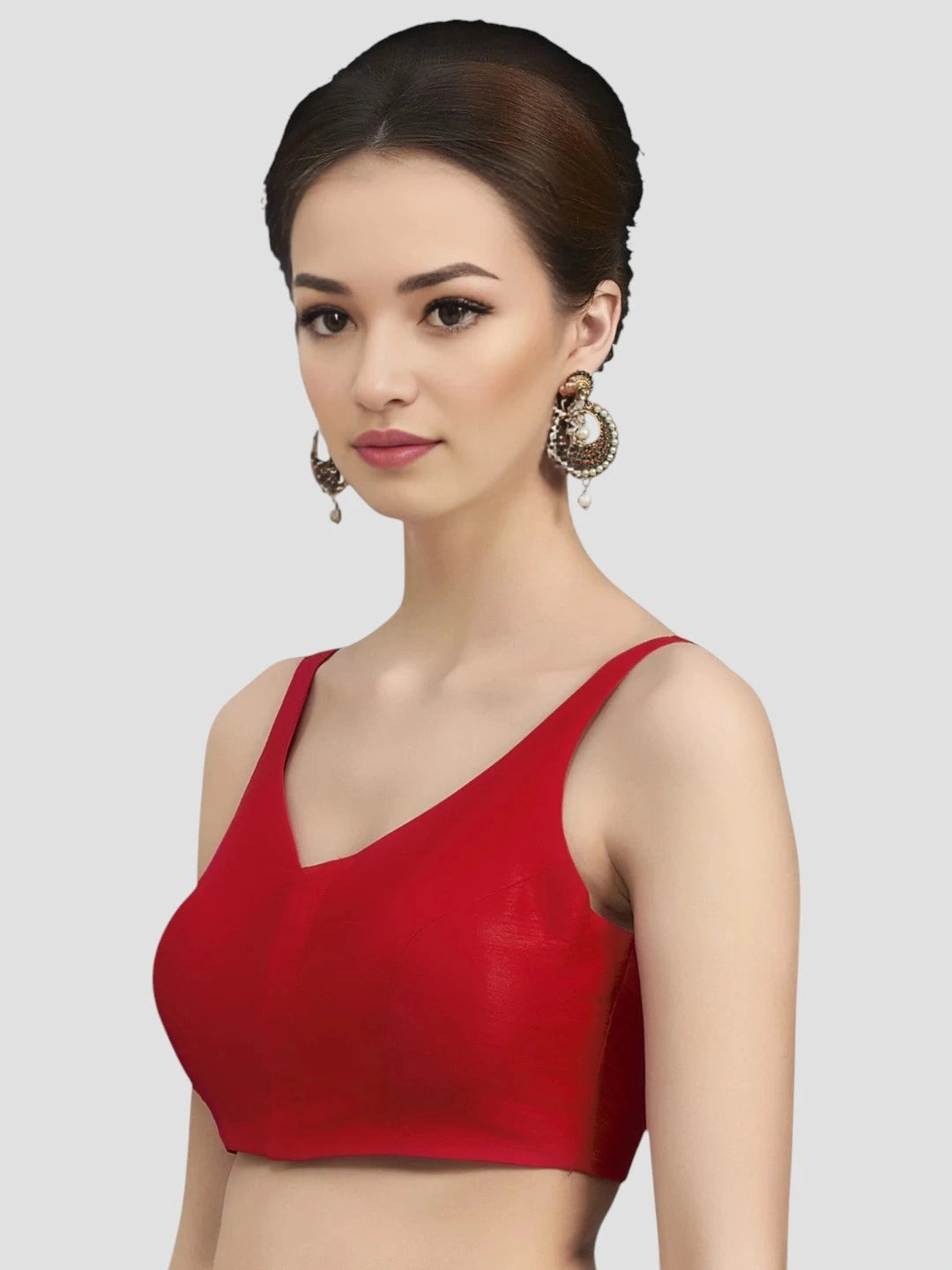 Red Silk V-Neck Blouse