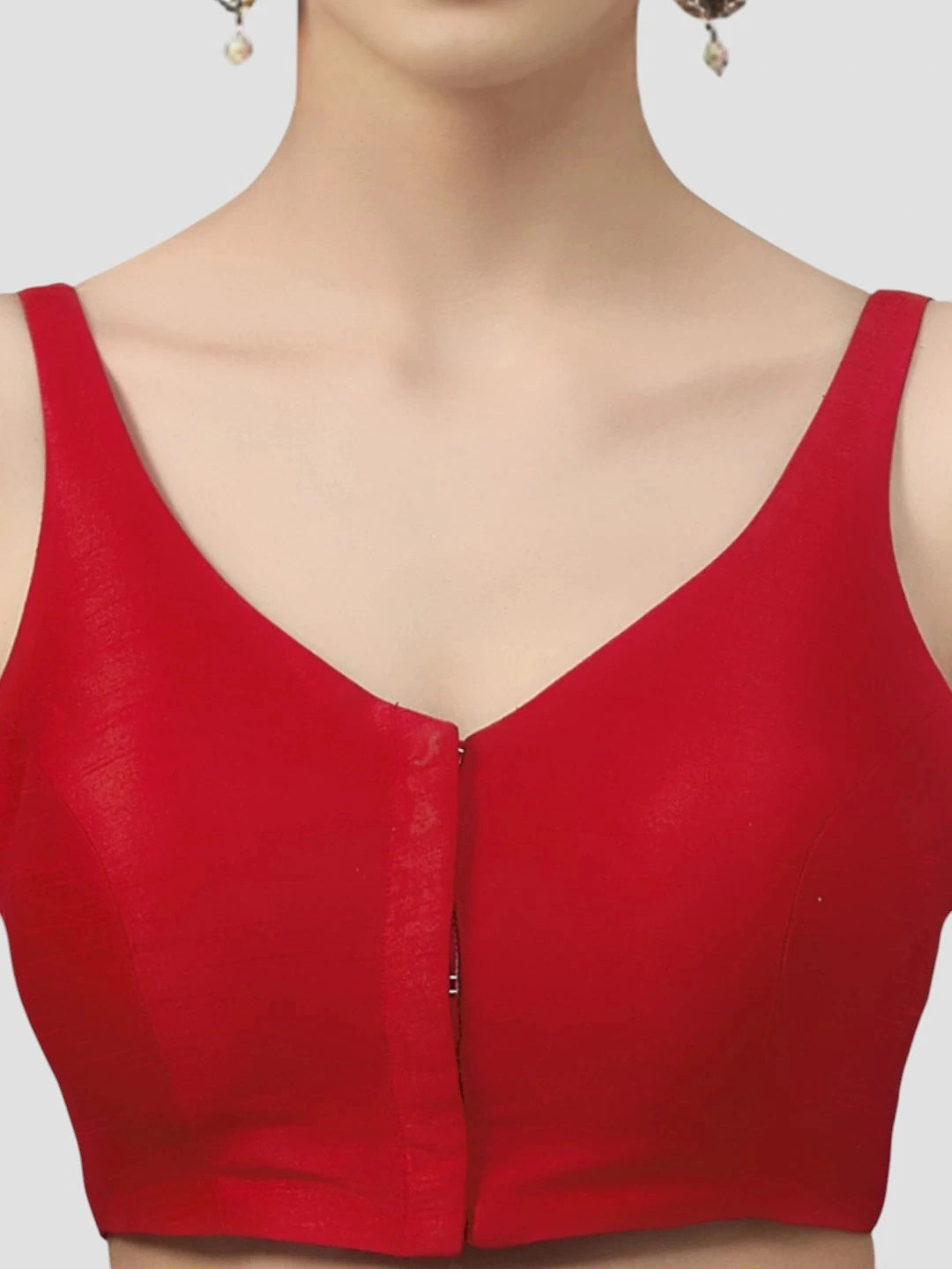 Red Silk V-Neck Blouse