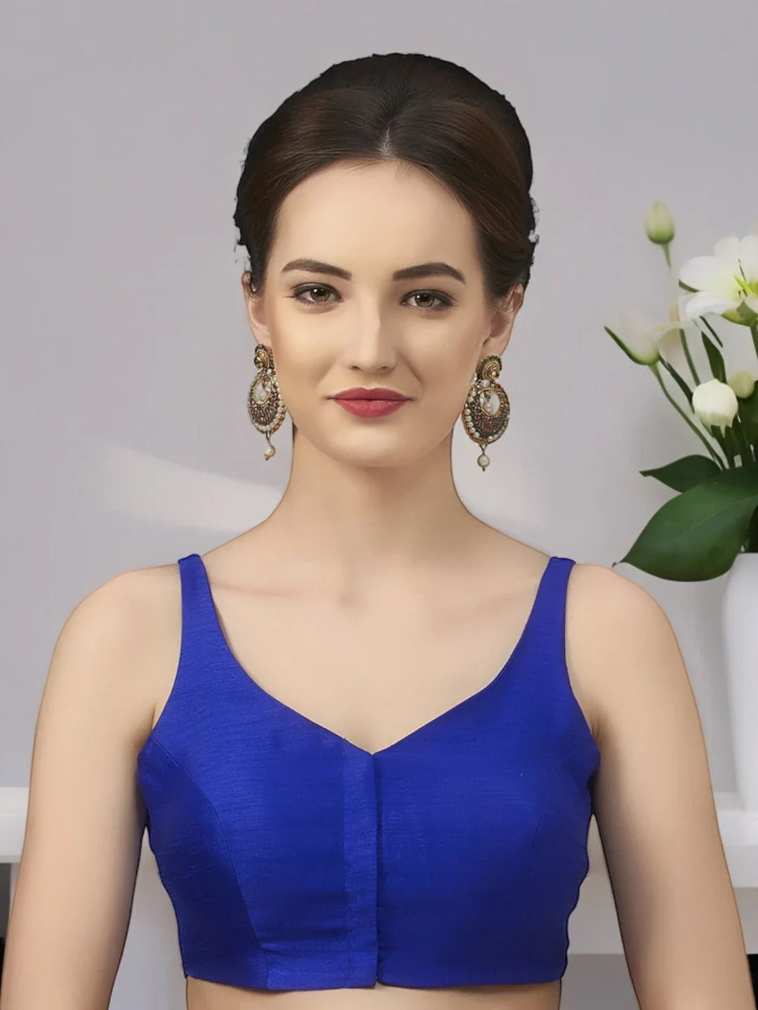 Royal Blue Silk V-Neck Blouse