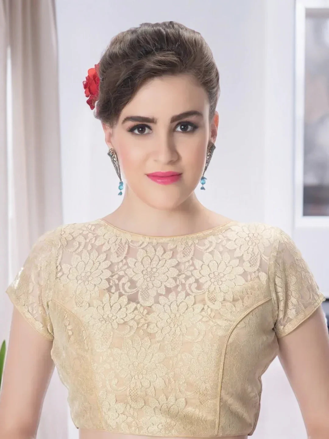 Gold Floral Net Blouse