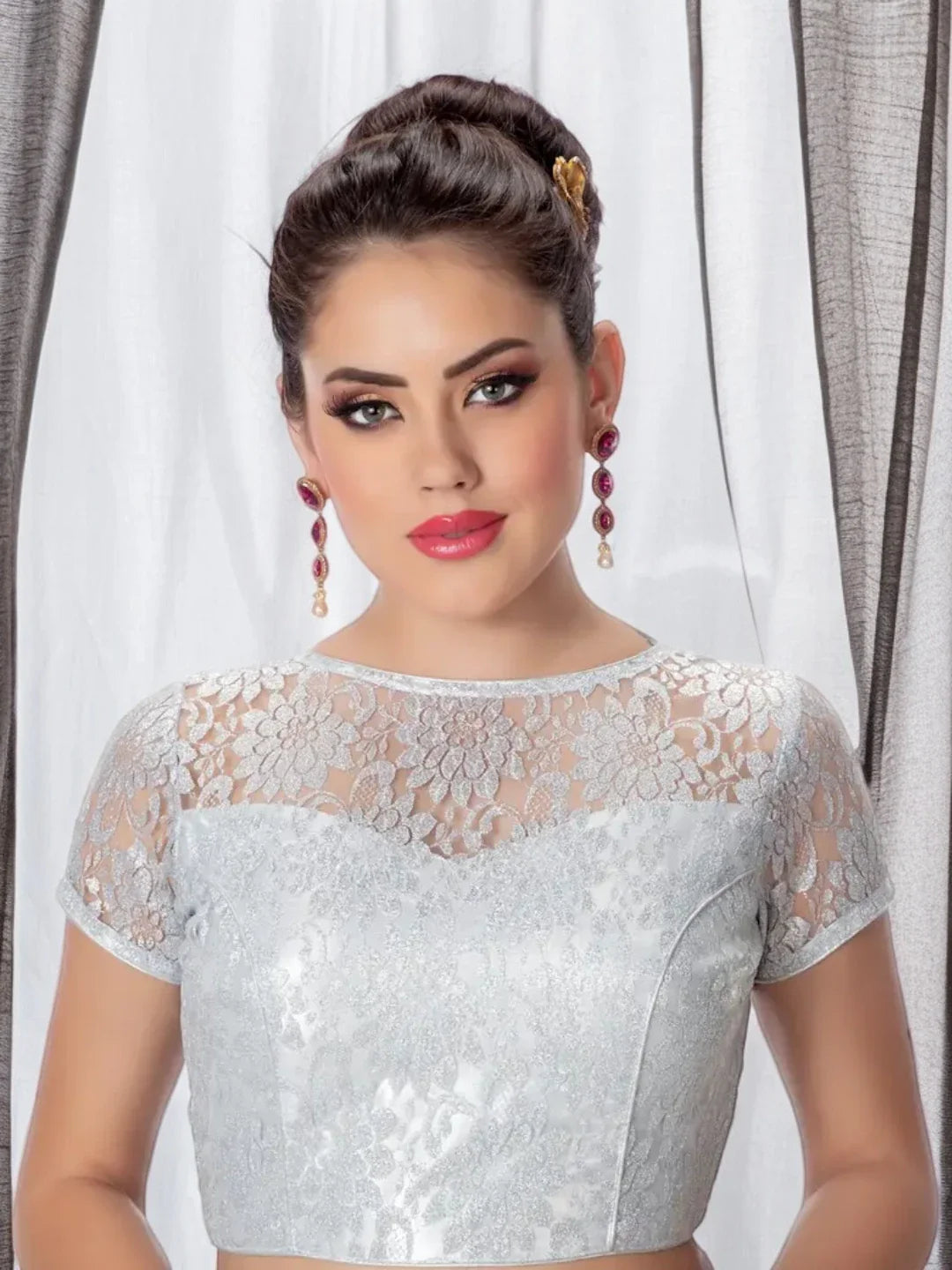 Silver Floral Net Blouse