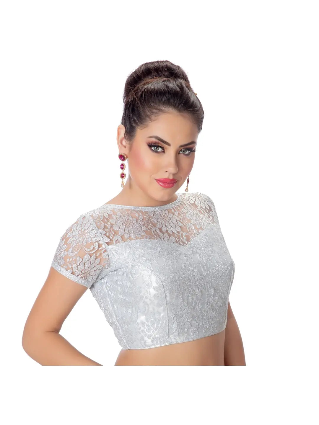 Silver Floral Net Blouse