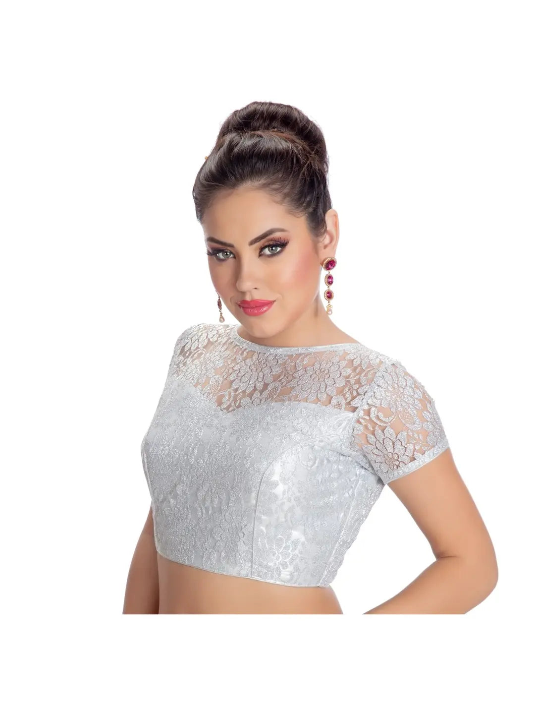 Silver Floral Net Blouse