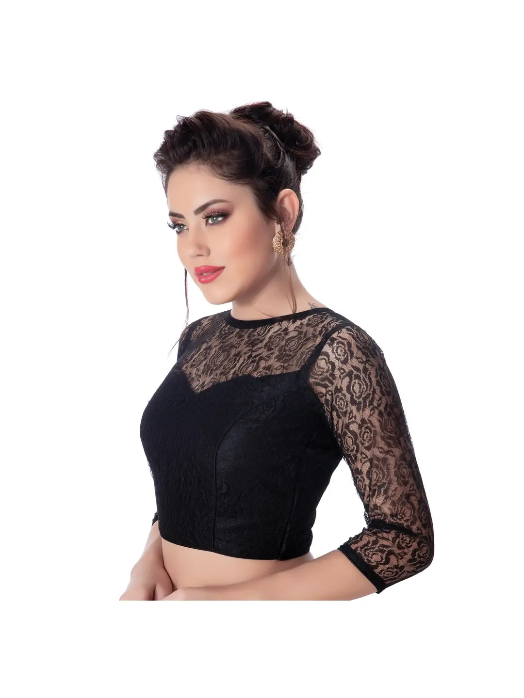 Black Floral Net Blouse