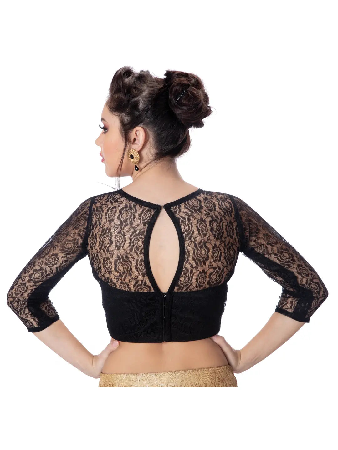 Black Floral Net Blouse