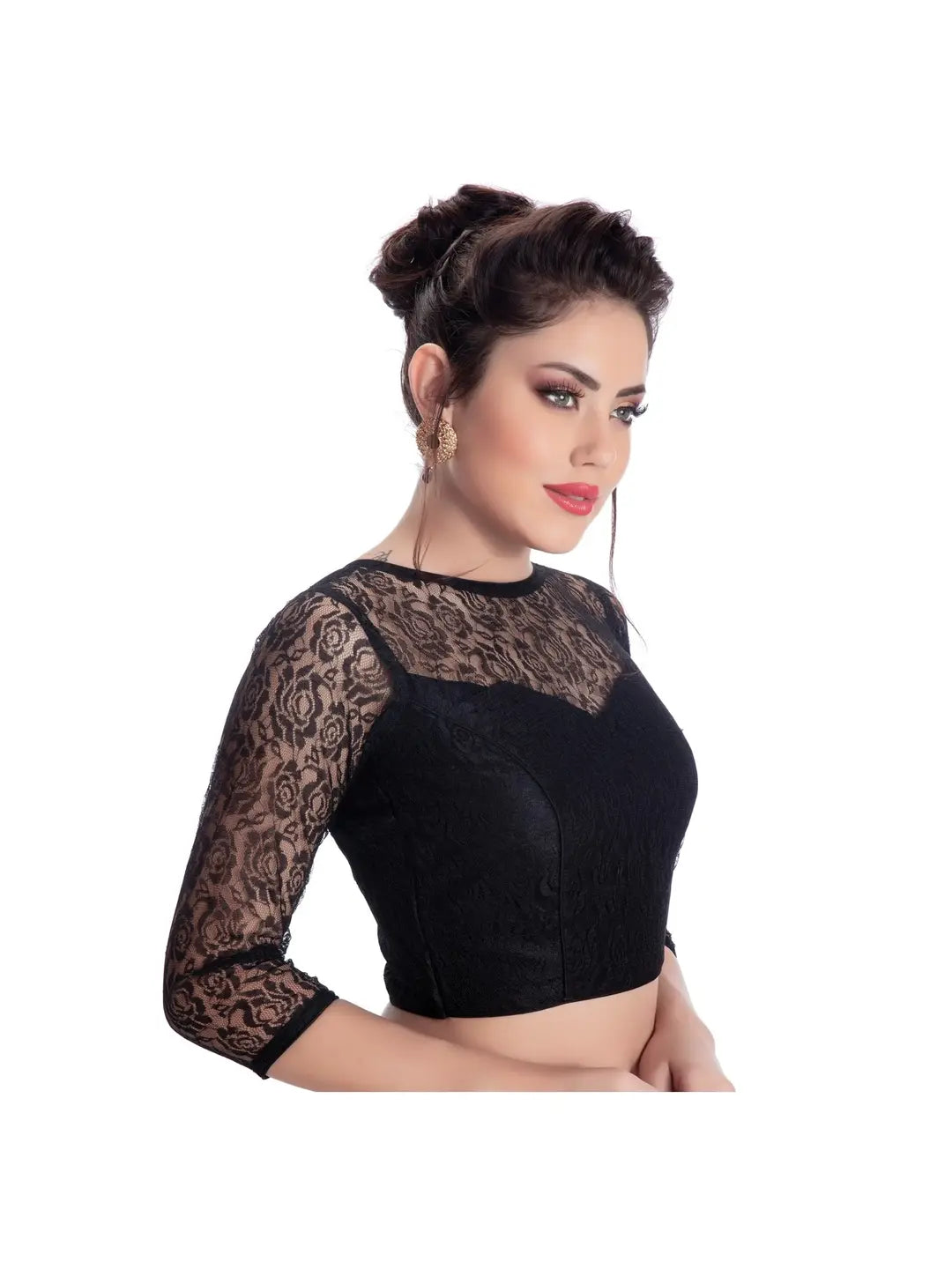 Black Floral Net Blouse