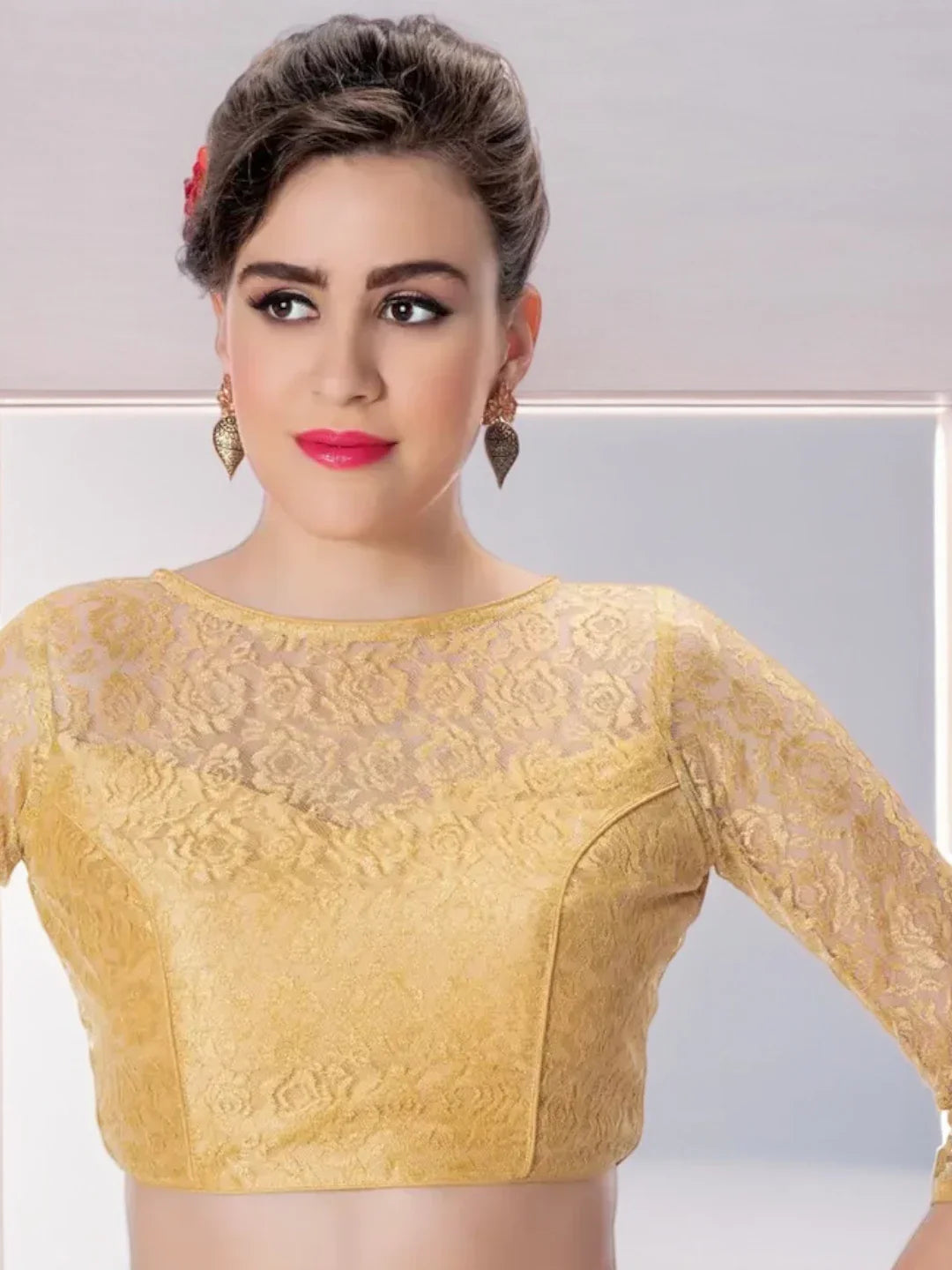 Gold Floral Net Blouse