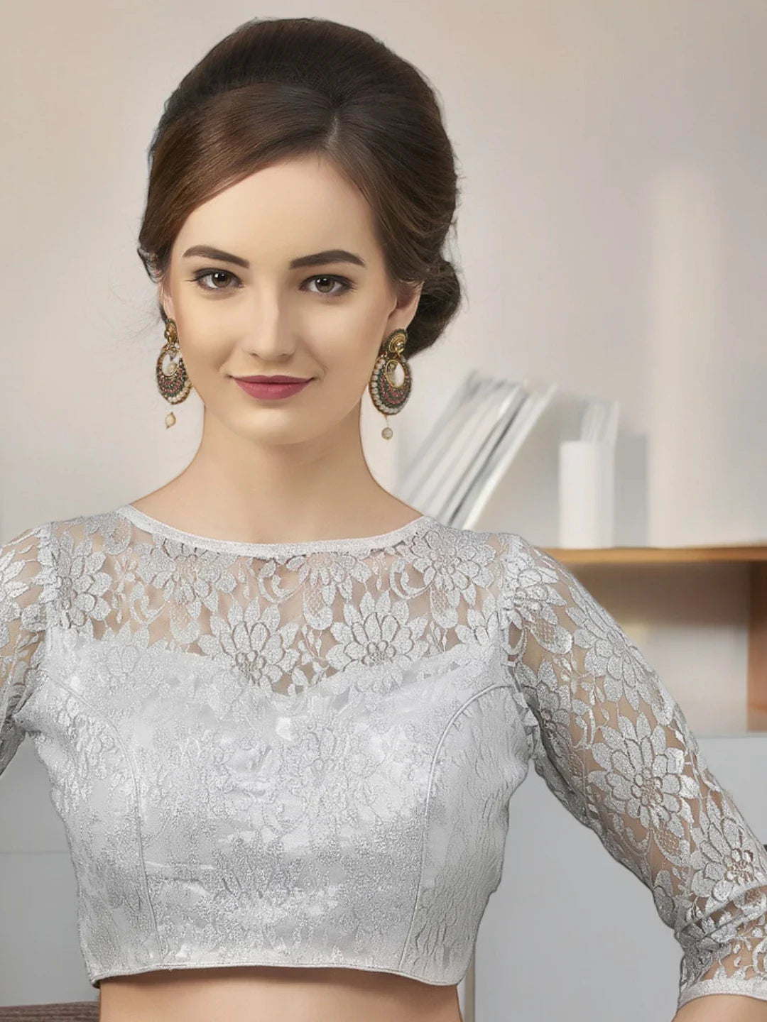 Silver Floral Net Blouse