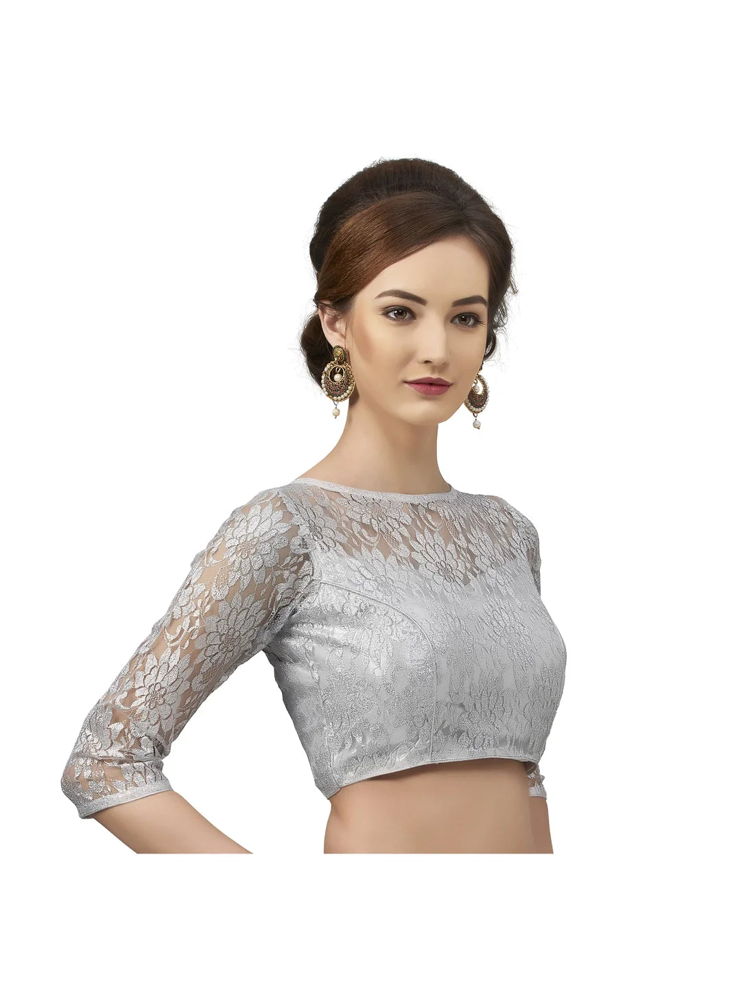Silver Floral Net Blouse