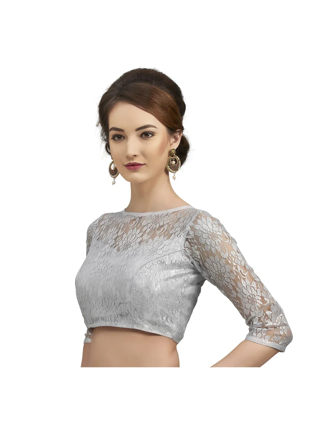 Silver Floral Net Blouse