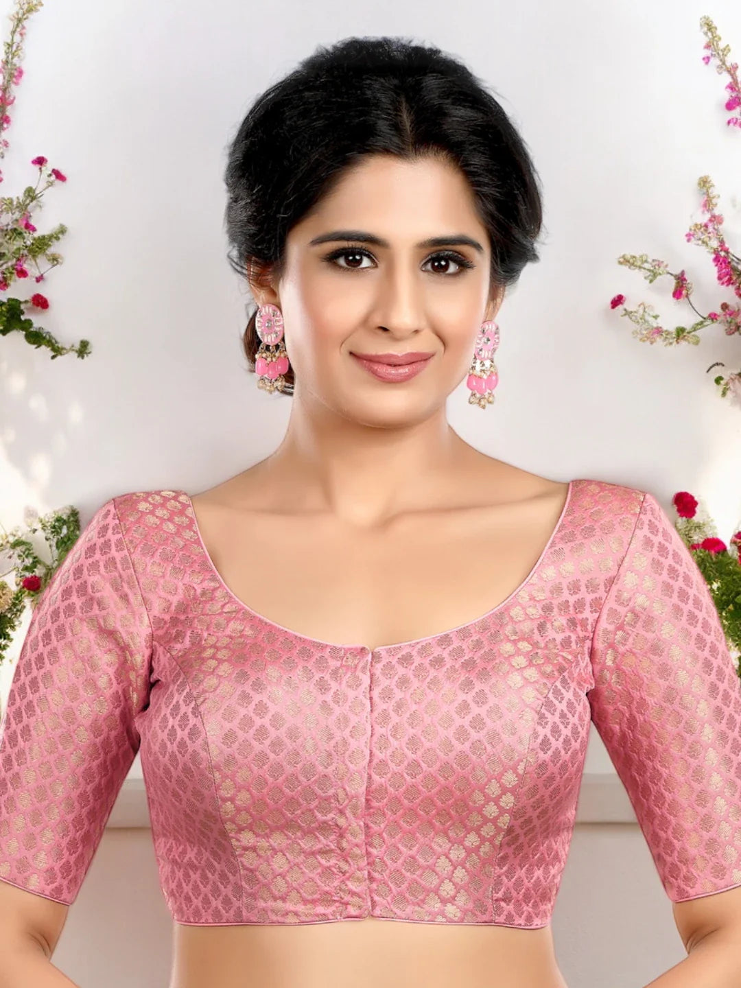 Baby Pink Brocade Printed Blouse