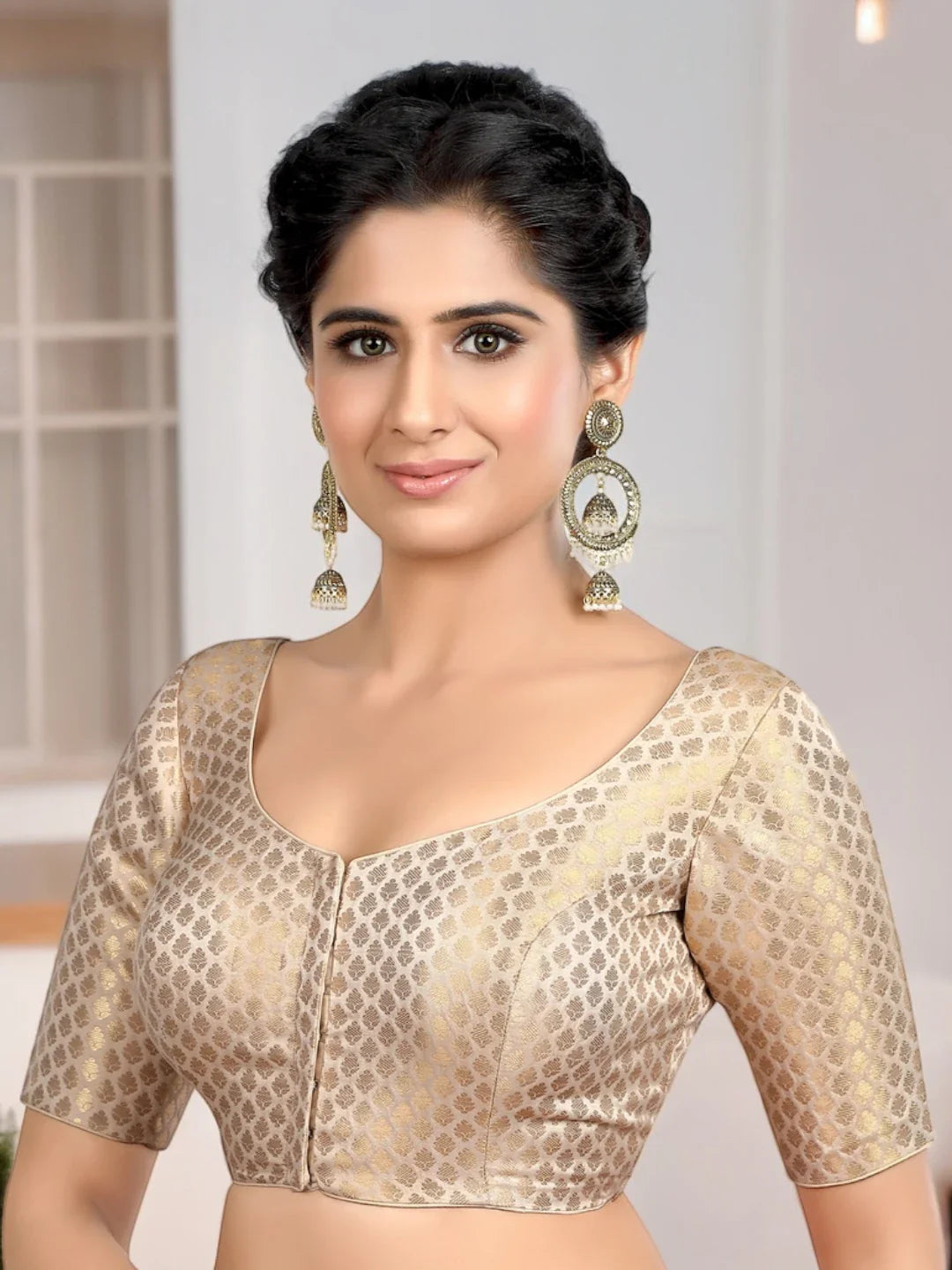 Cream Brocade Printed Blouse