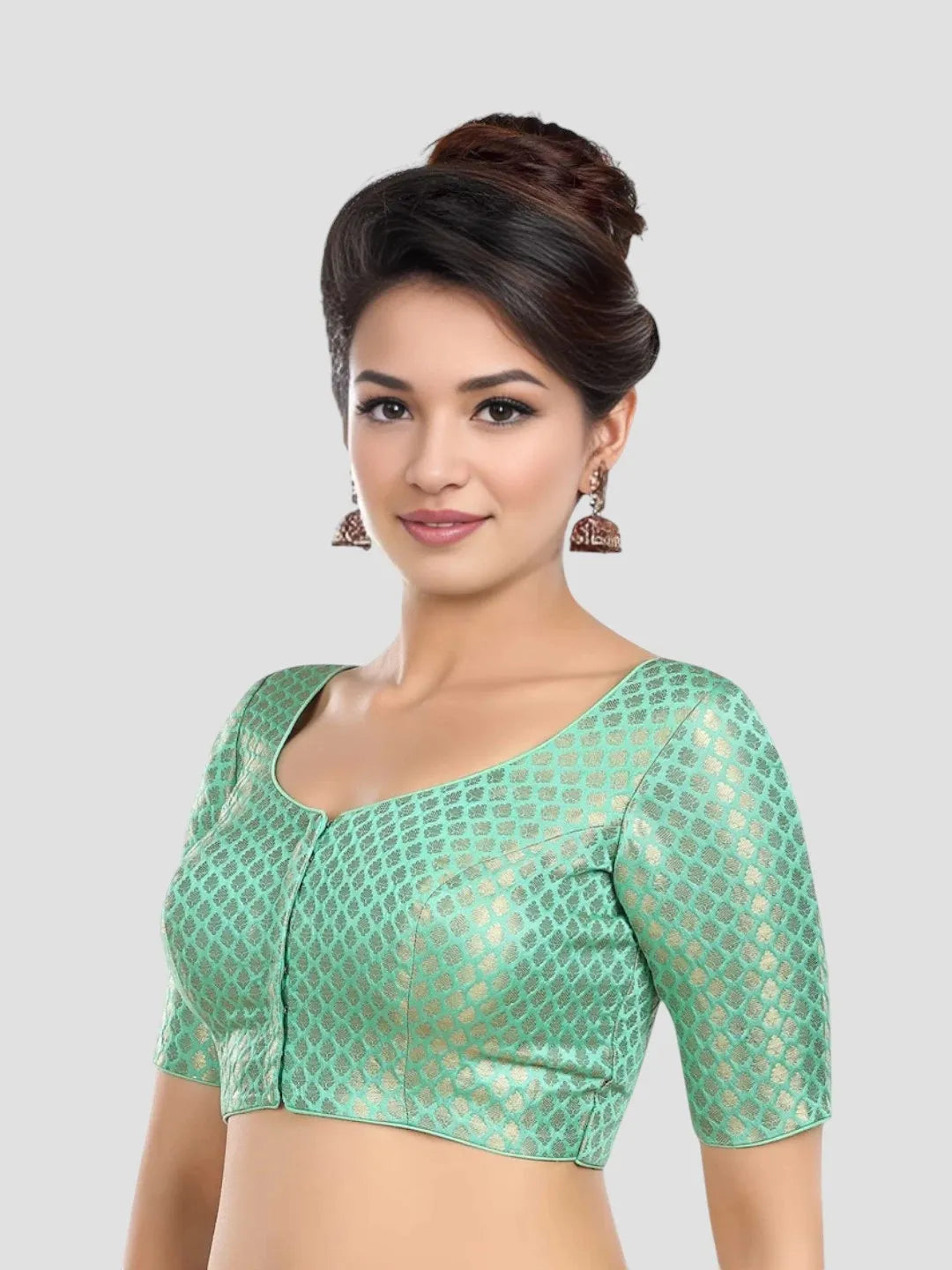 Sea Green Brocade Printed Blouse