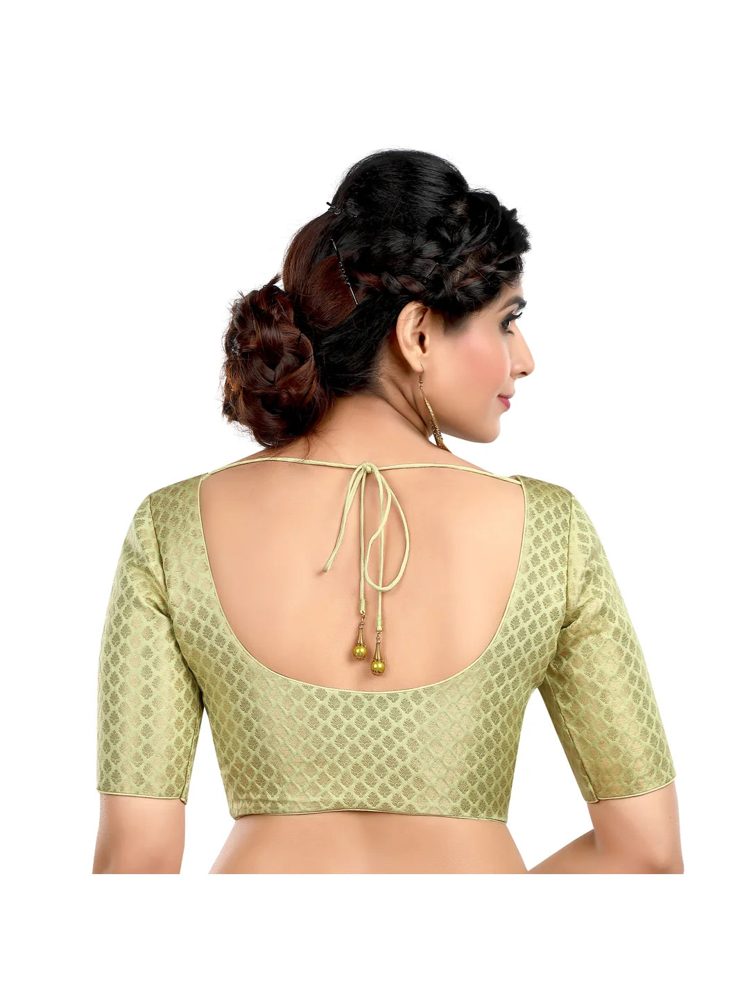 Pista Green Brocade Printed Blouse