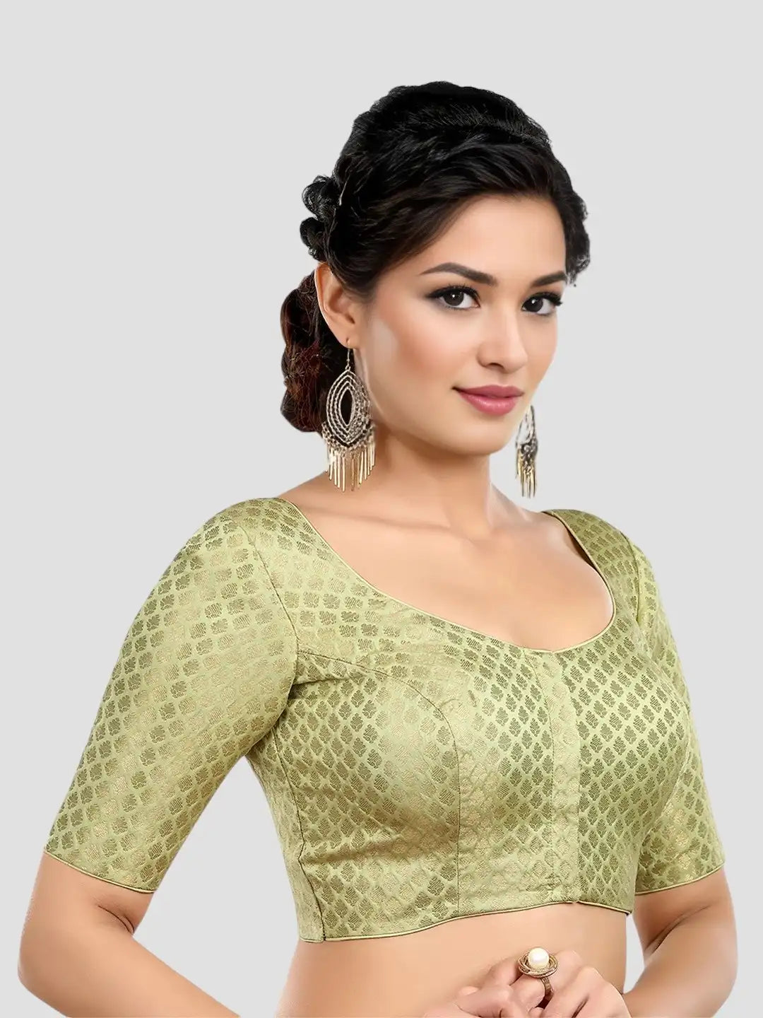 Pista Green Brocade Printed Blouse