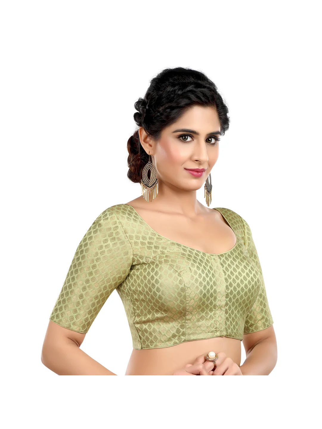 Pista Green Brocade Printed Blouse