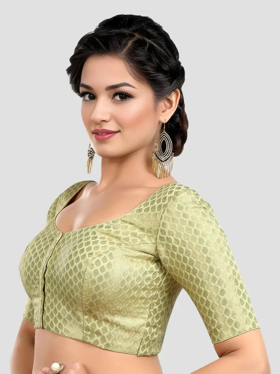 Pista Green Brocade Printed Blouse