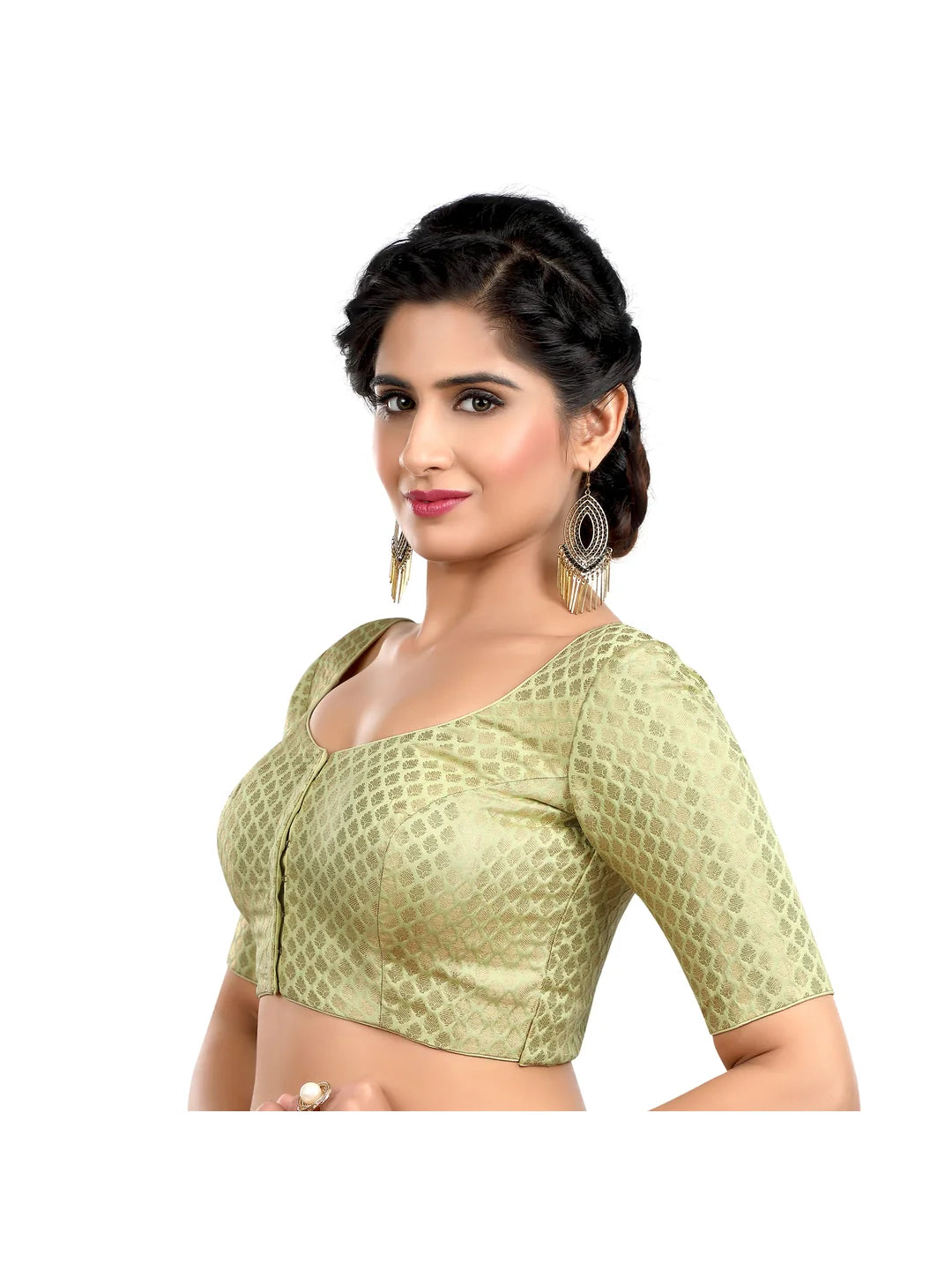 Pista Green Brocade Printed Blouse