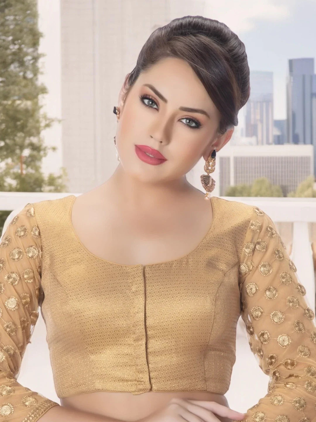 Gold Brocade Embroidered Sleeves Blouse