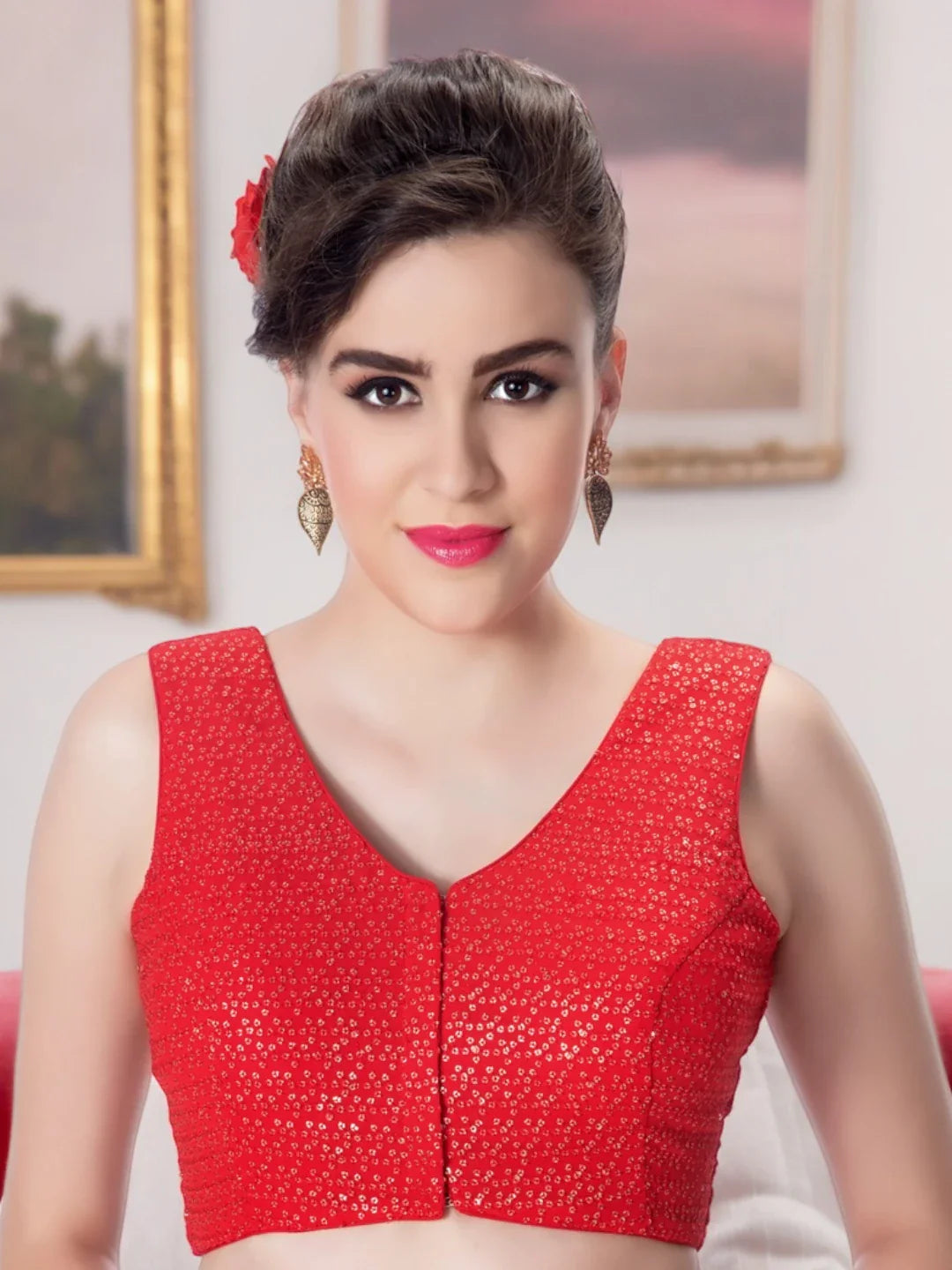 Red Sequin Work Blouse