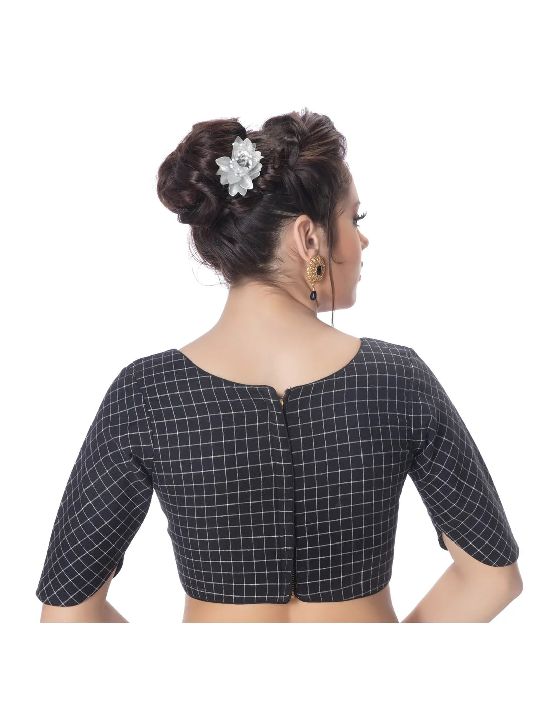 Black Cotton Checkered Blouse
