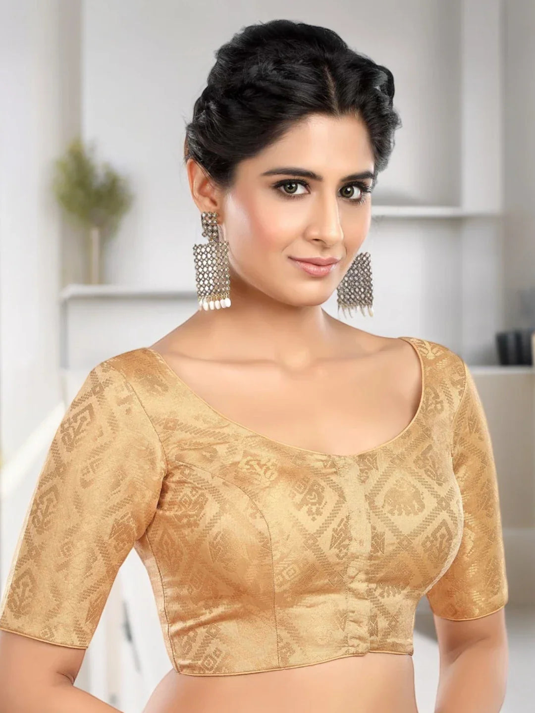 Gold Printed Brocade Blouse