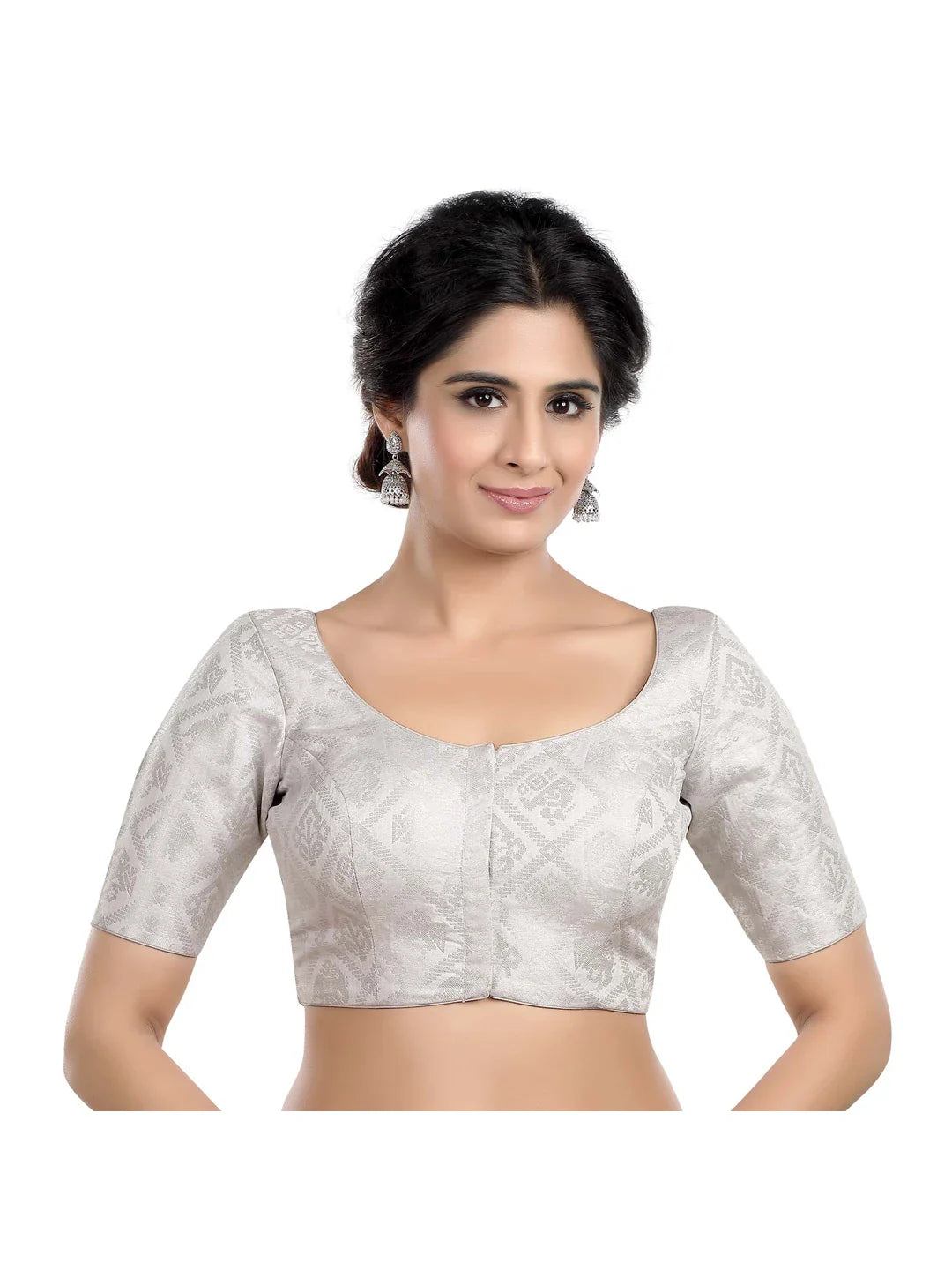 Silver Printed Brocade Blouse