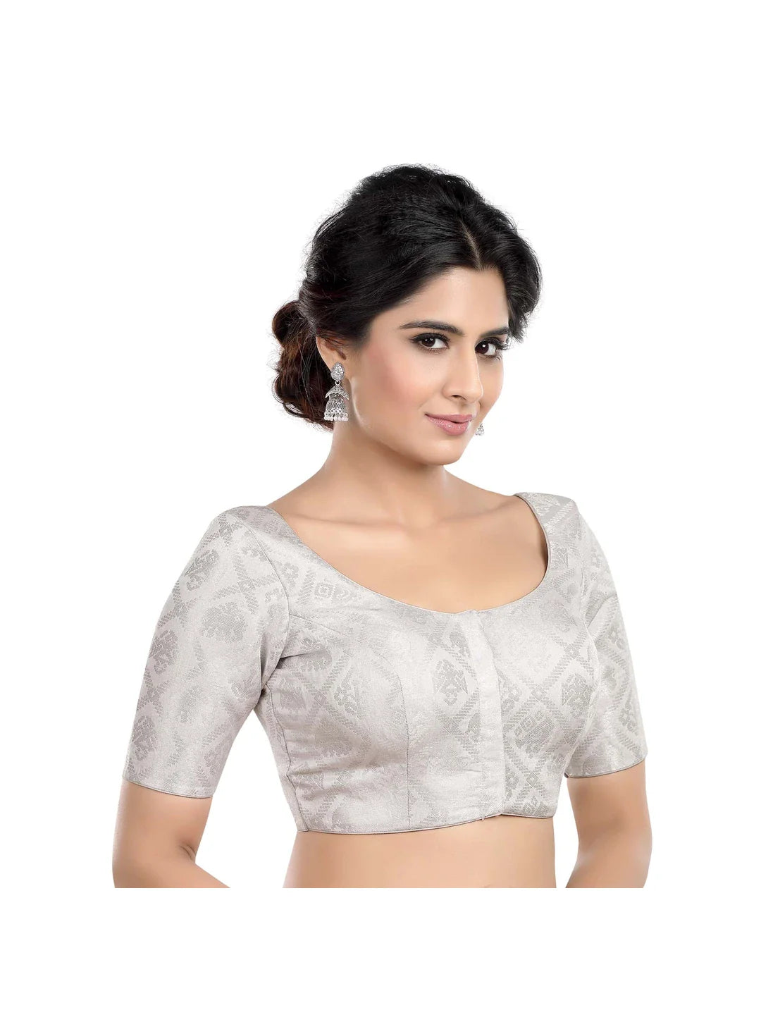 Silver Printed Brocade Blouse