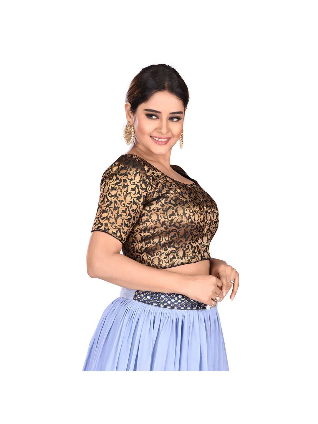 Black Brocade Printed Blouse