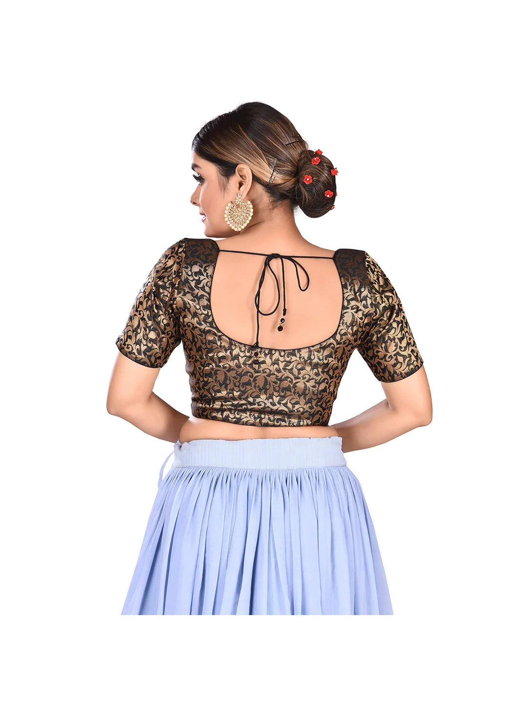 Black Brocade Printed Blouse